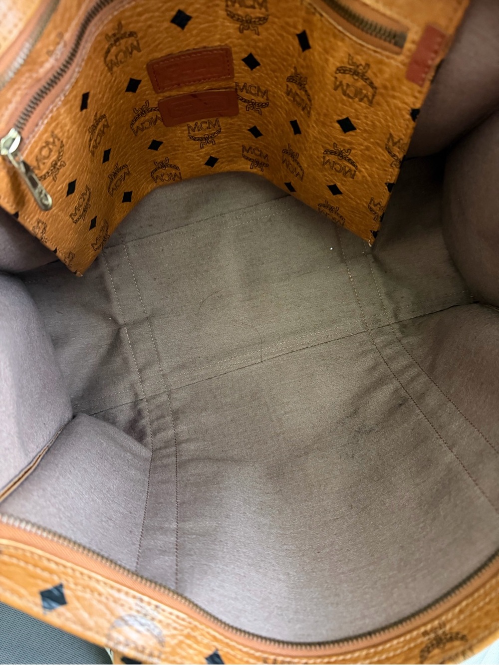 MCM Cognac Visetos Logo Tote Bag - Picture 8 of 10